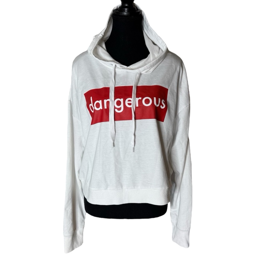 MAD ENGINE White Crop Hooded Long Sleeve Shirt Dangerous Lightweight Plus 1X